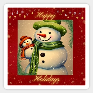 Happy Holidays from Snowman and Snowbaby Sticker